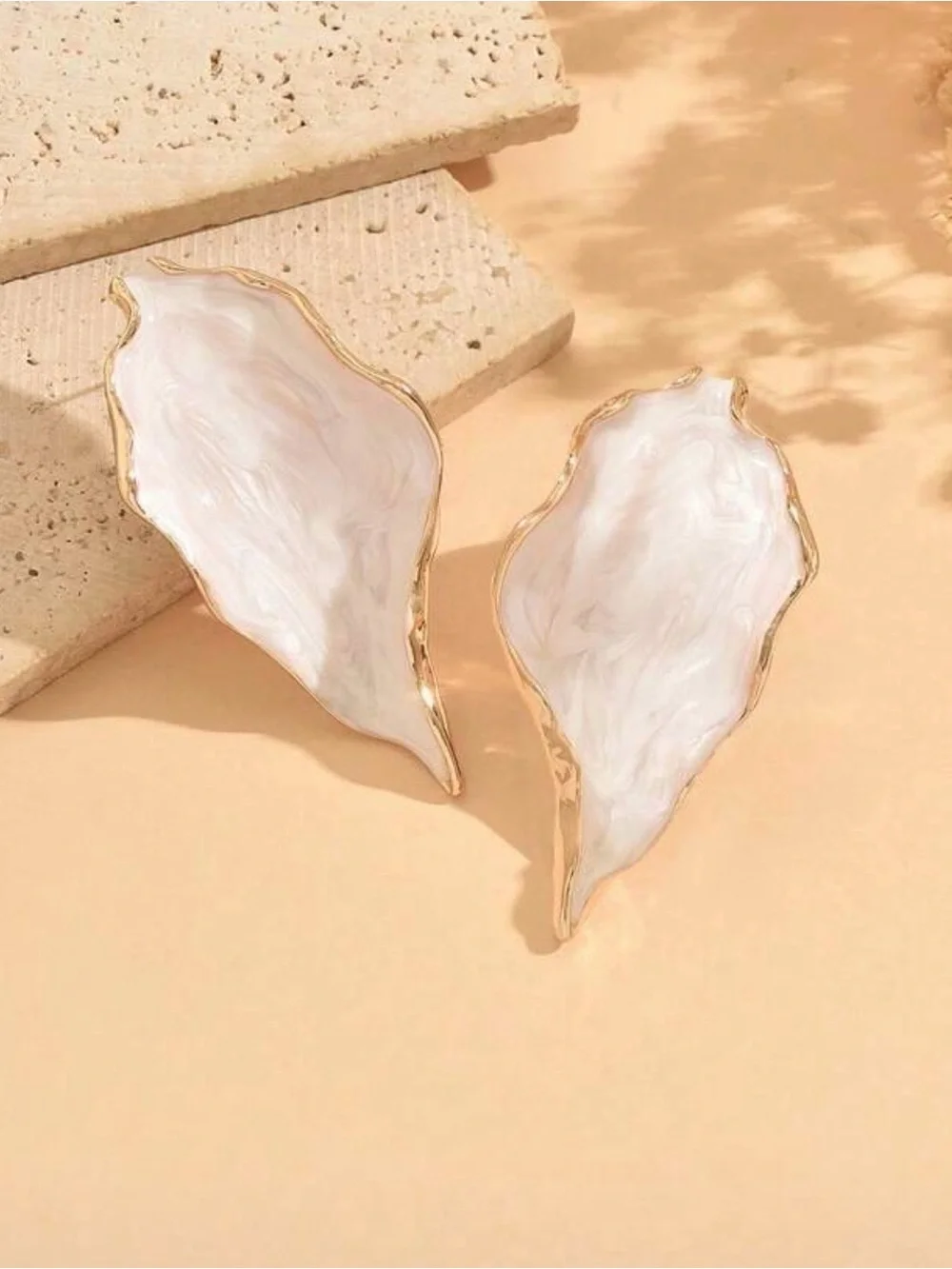White and Gold Sculpted Shell Drop Earrings